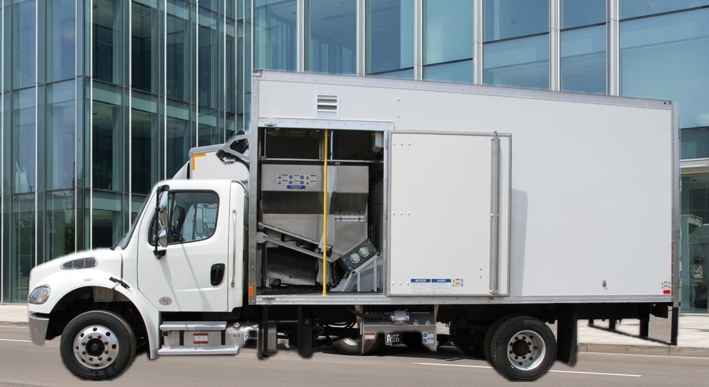 Secure document shredding truck outside a Wisconsin business